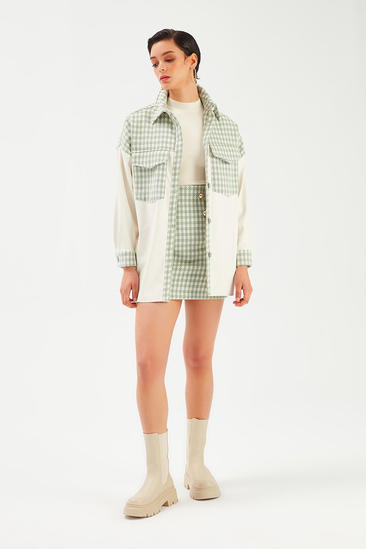 Deri Detaylı Gömlek Ceket - EKRU-ÇAĞLA