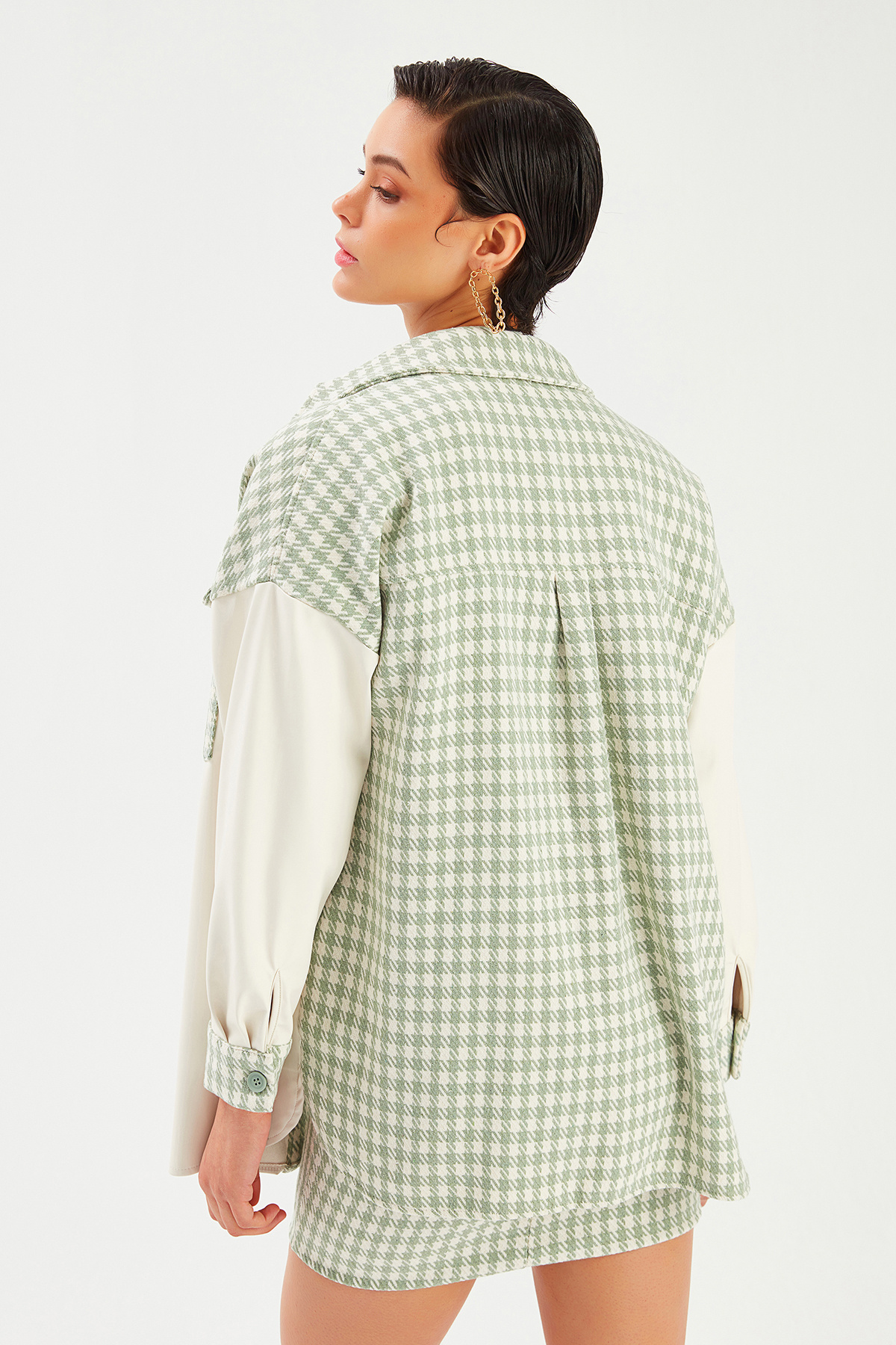 Deri Detaylı Gömlek Ceket - EKRU-ÇAĞLA