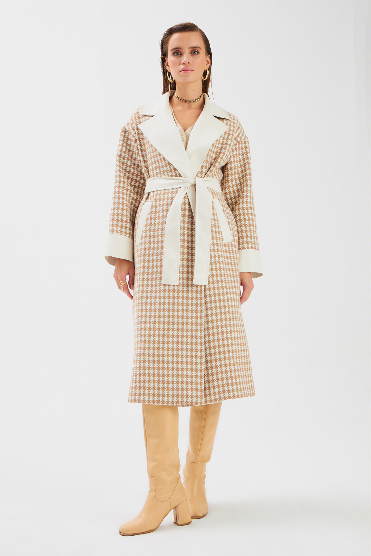 Deri Detaylı Kazayağı Kaban - CAMEL