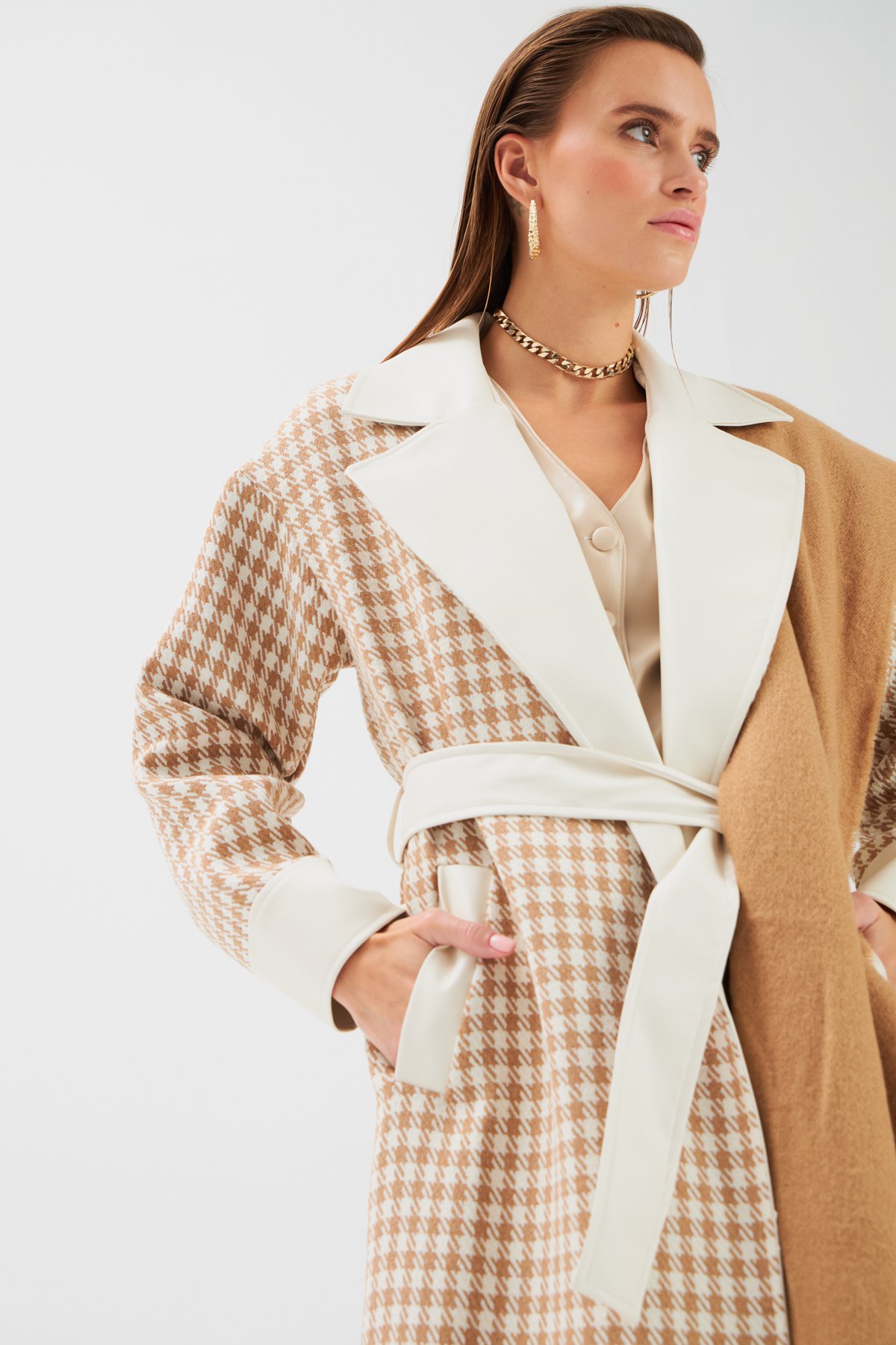 Deri Detaylı Kazayağı Kaban - CAMEL