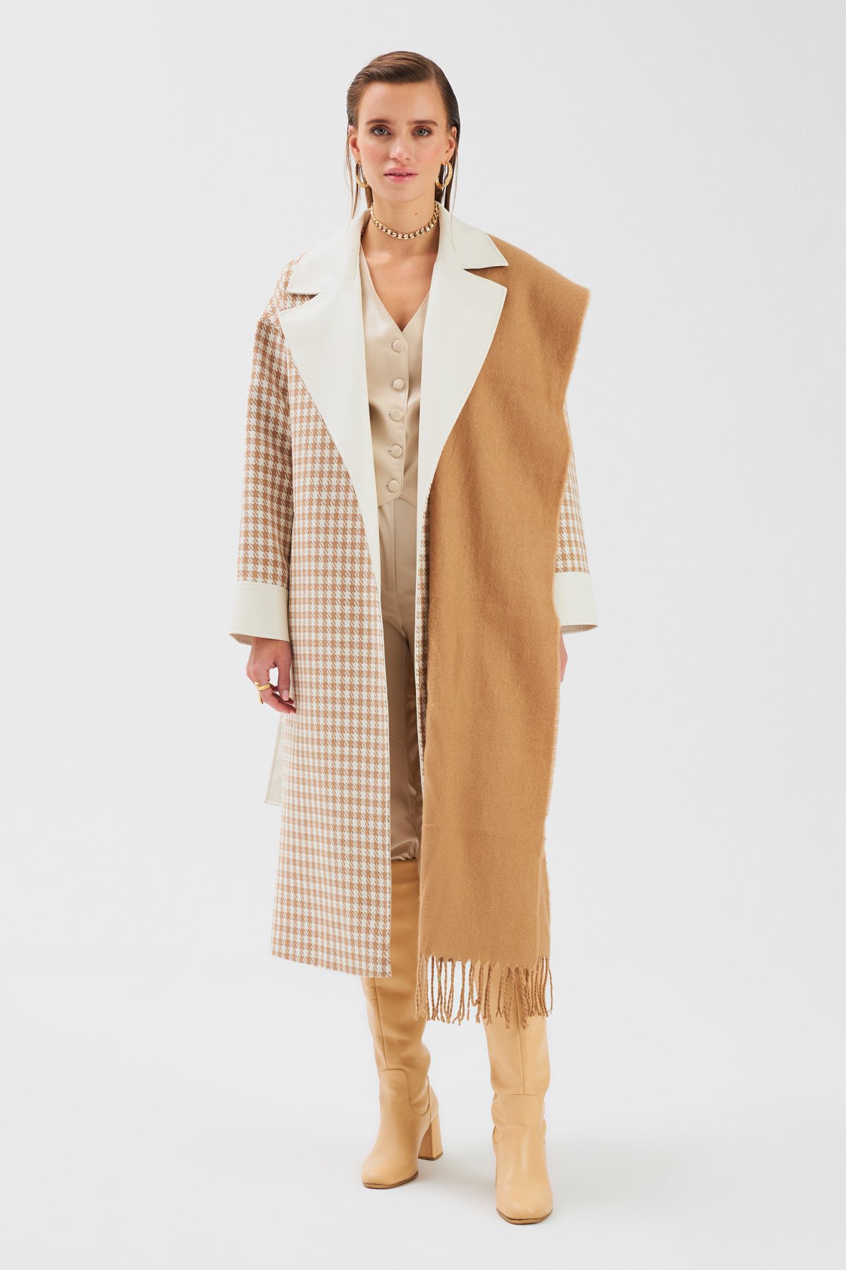 Deri Detaylı Kazayağı Kaban - CAMEL