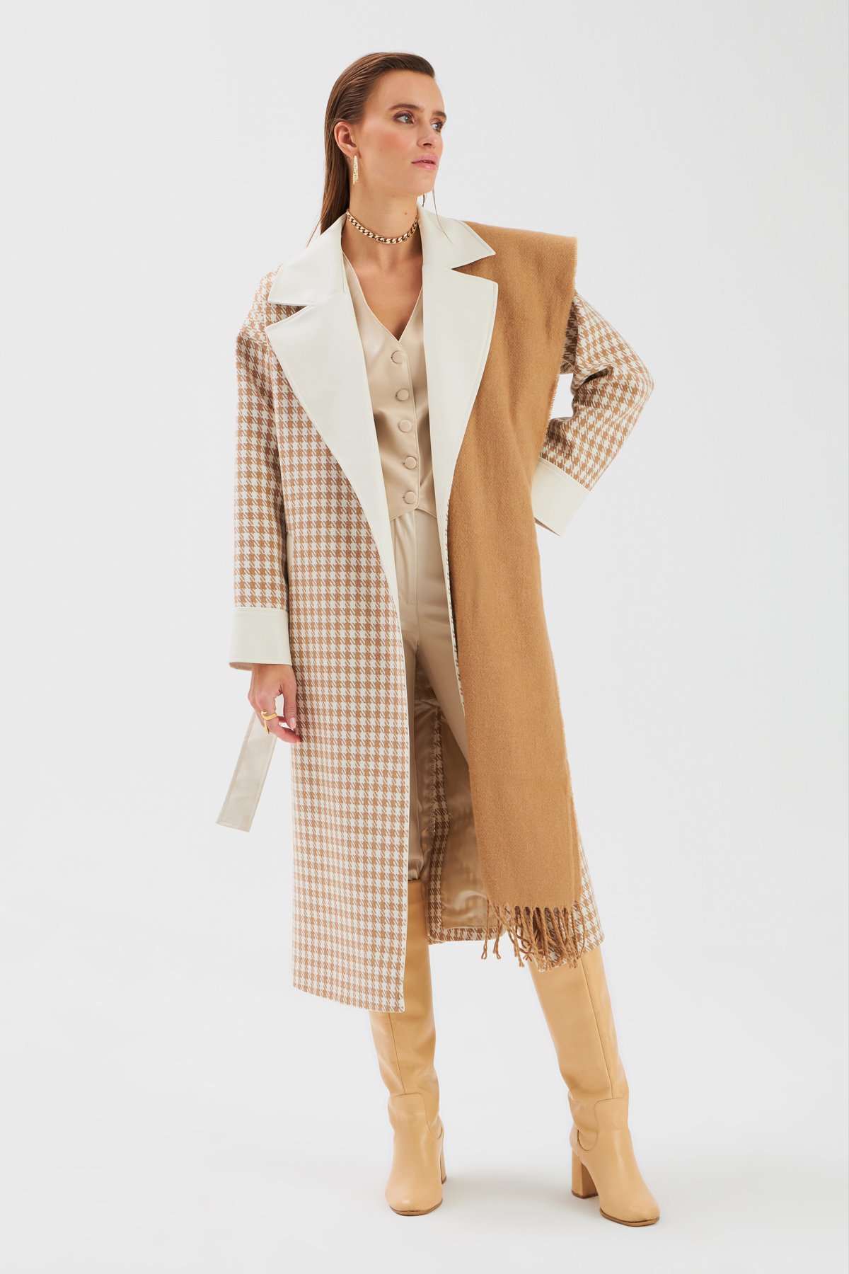 Deri Detaylı Kazayağı Kaban - CAMEL