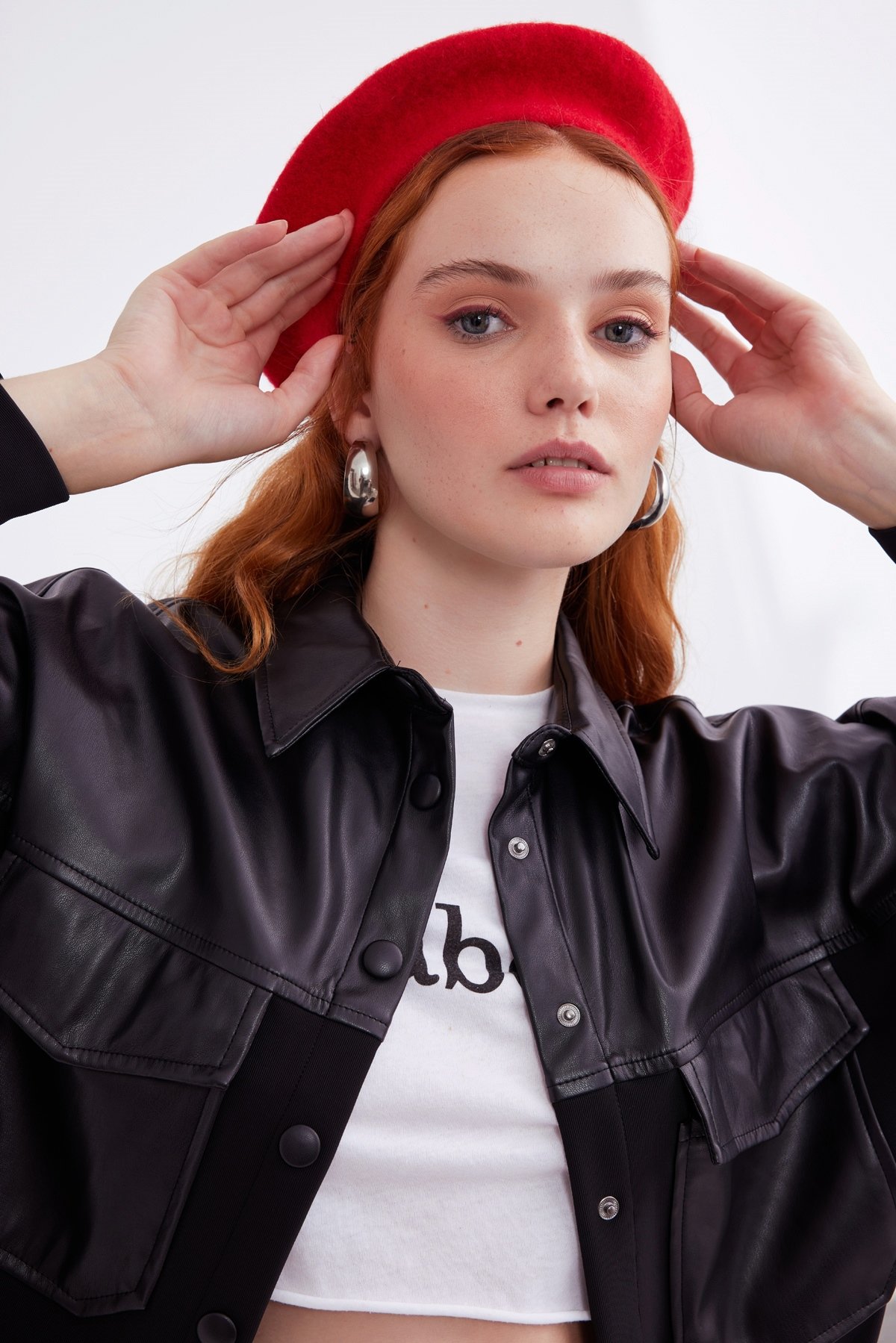 Leather look oversized shirt jacket - BLACK