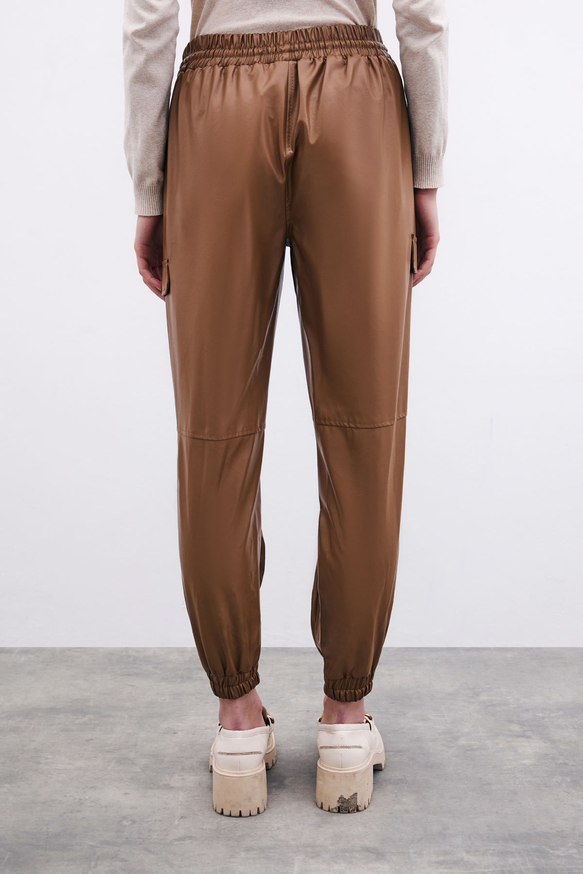 Deri Jogger Pantolon - Bej