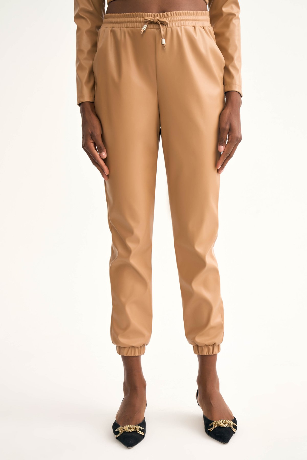 Deri jogger pantolon - BEJ