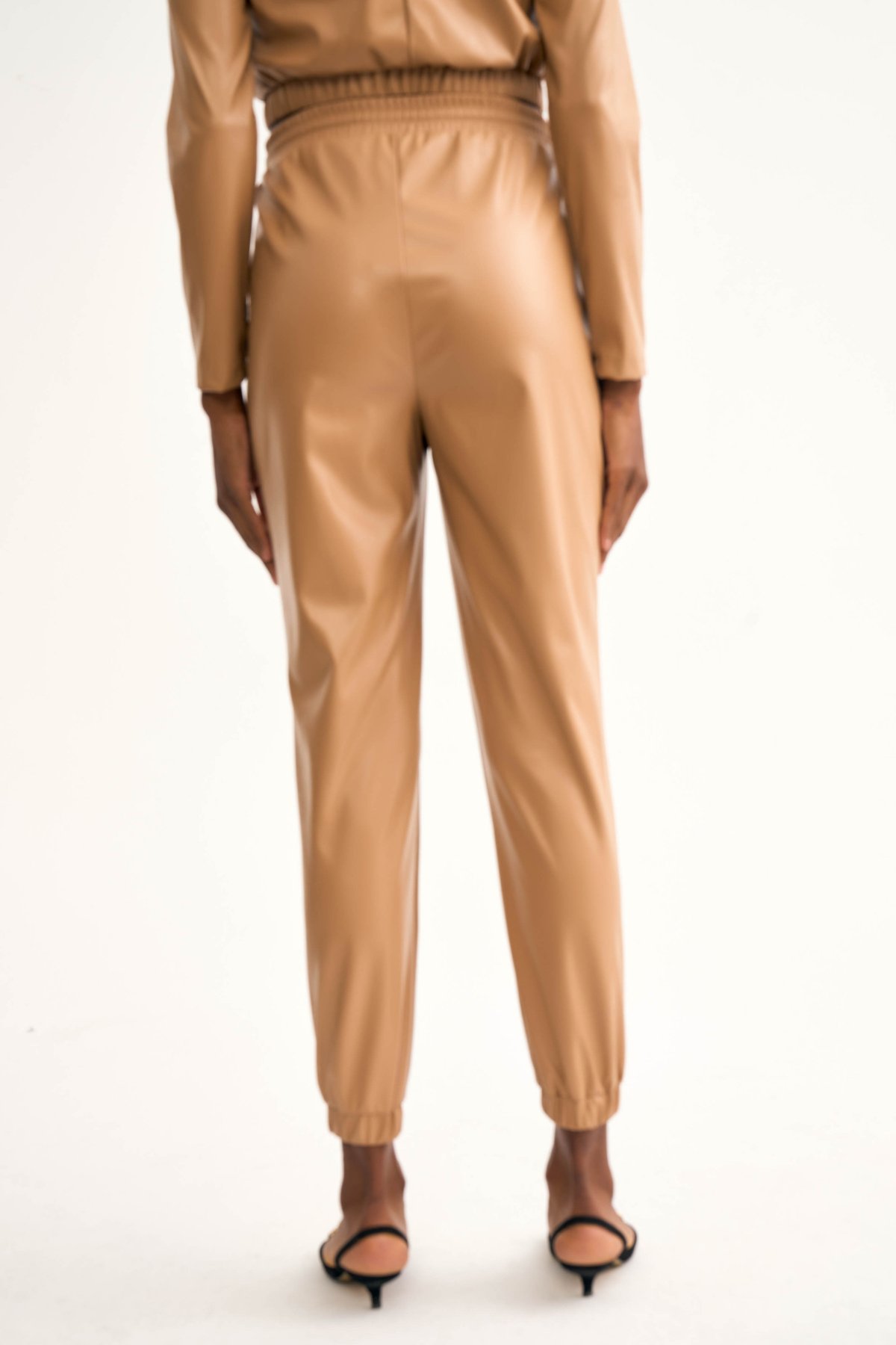 Deri jogger pantolon - BEJ