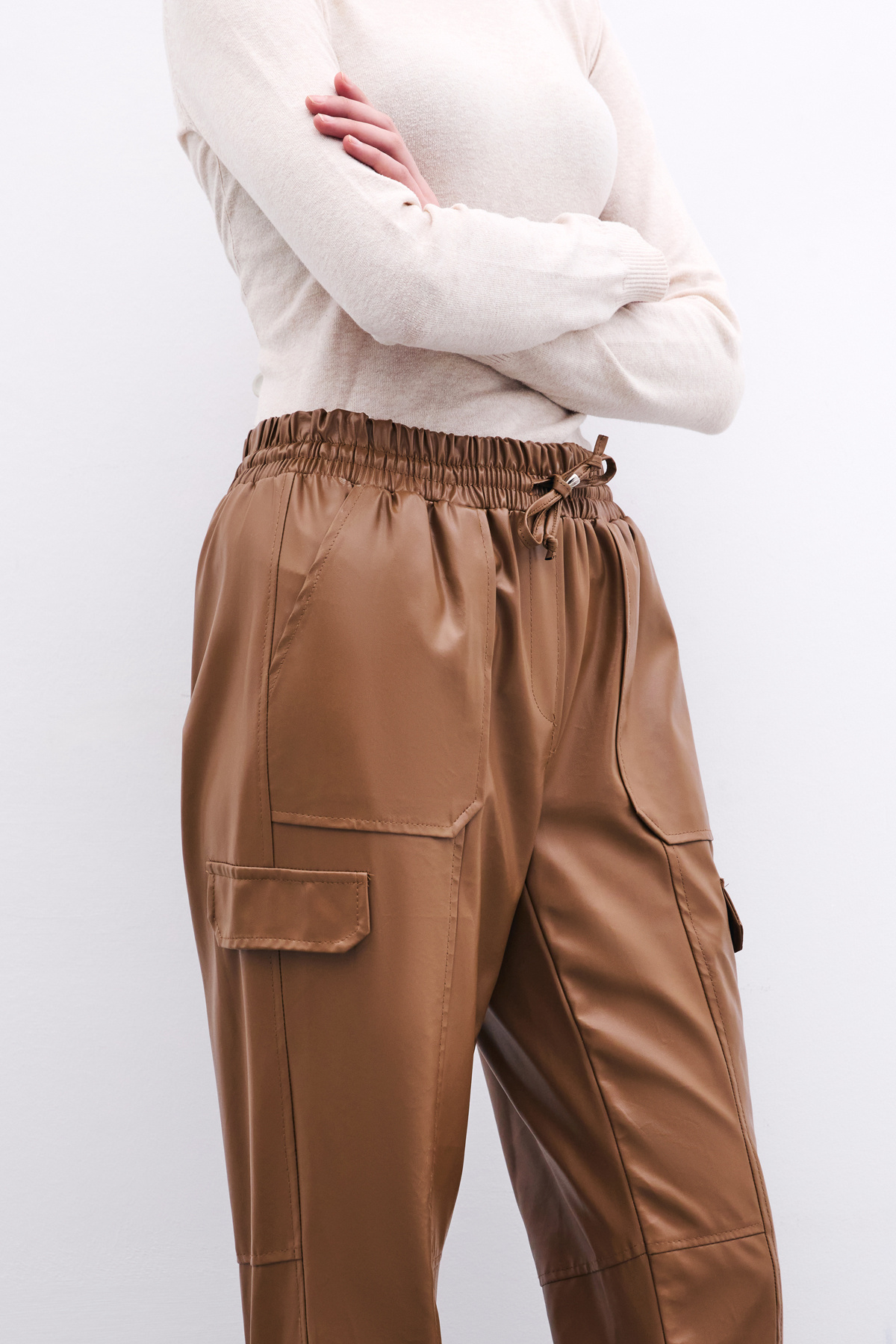 Deri Jogger Pantolon - Bej