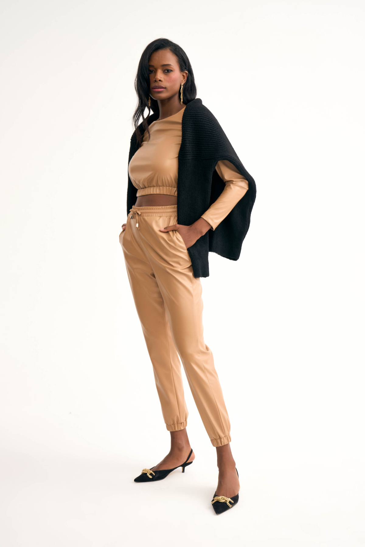 Deri jogger pantolon - BEJ
