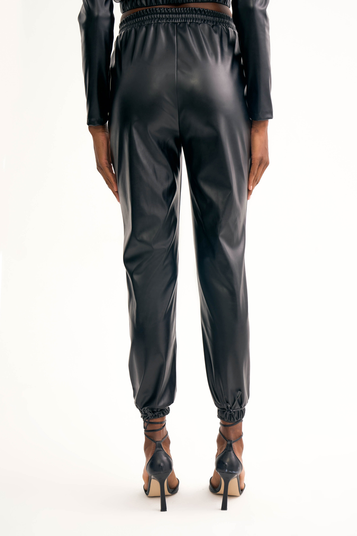 Deri jogger pantolon - SİYAH