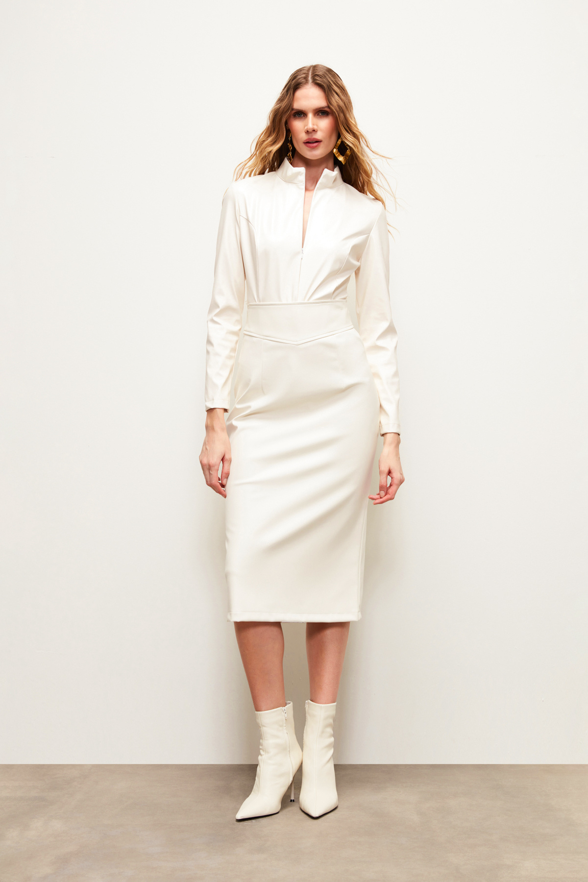 Leather Pencil Skirt - ECRU