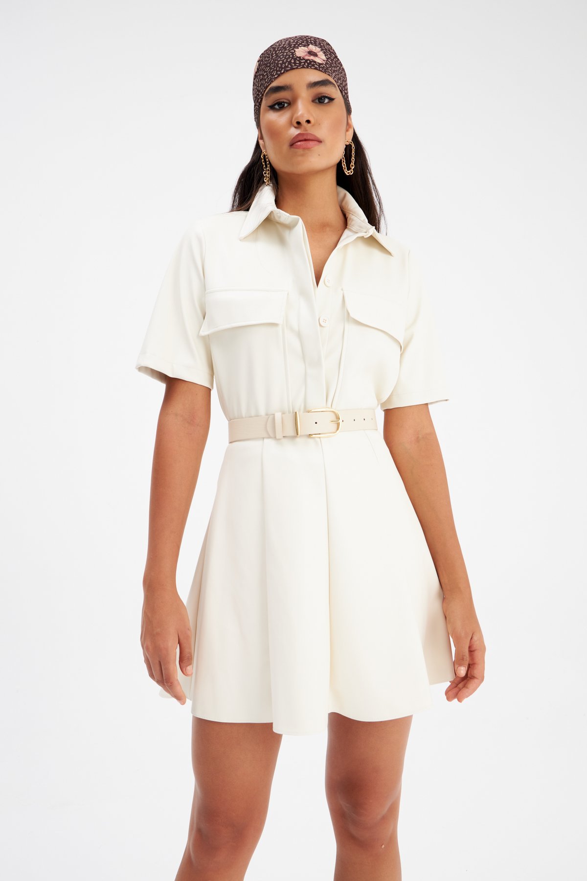 Deri mini etek - EKRU