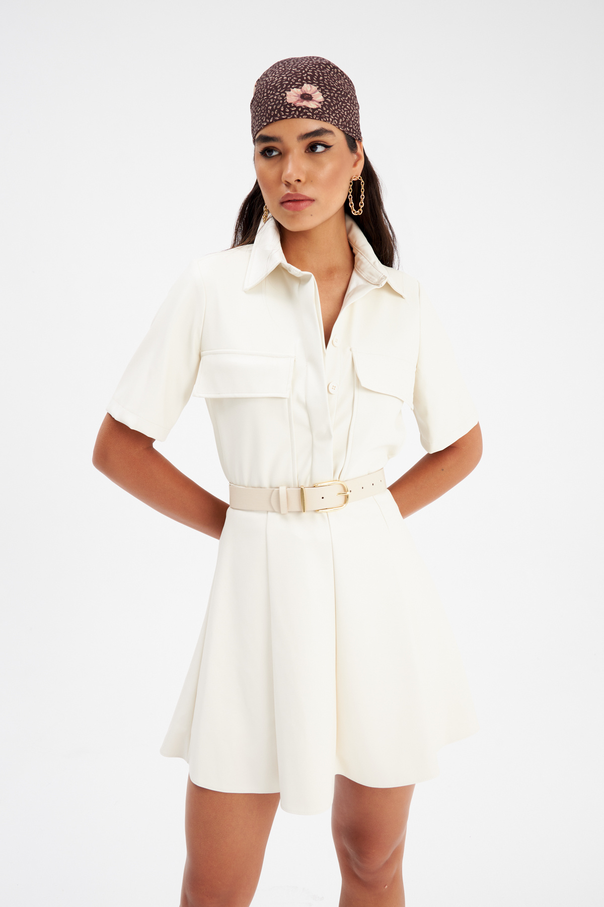 Deri mini etek - EKRU