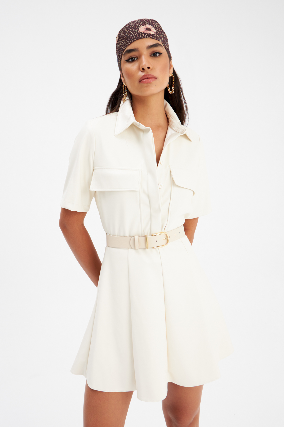 Deri mini etek - EKRU