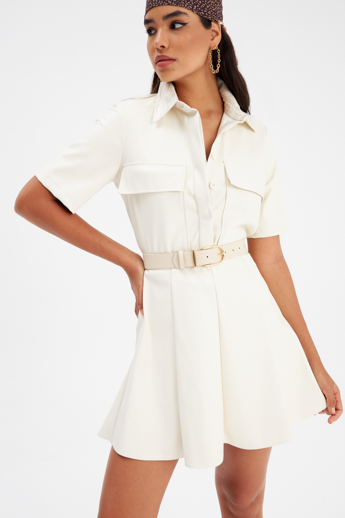 Deri mini etek - EKRU