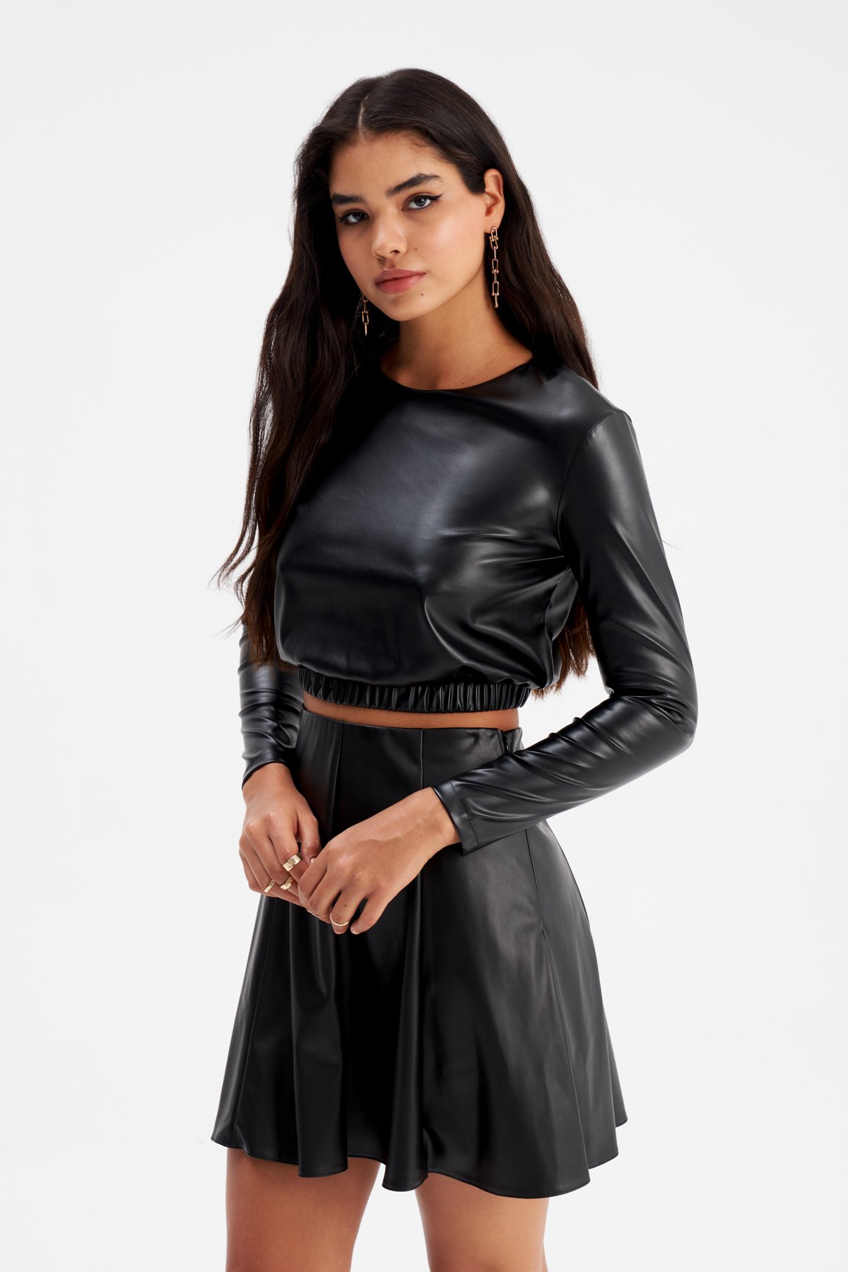 Deri mini etek - SİYAH