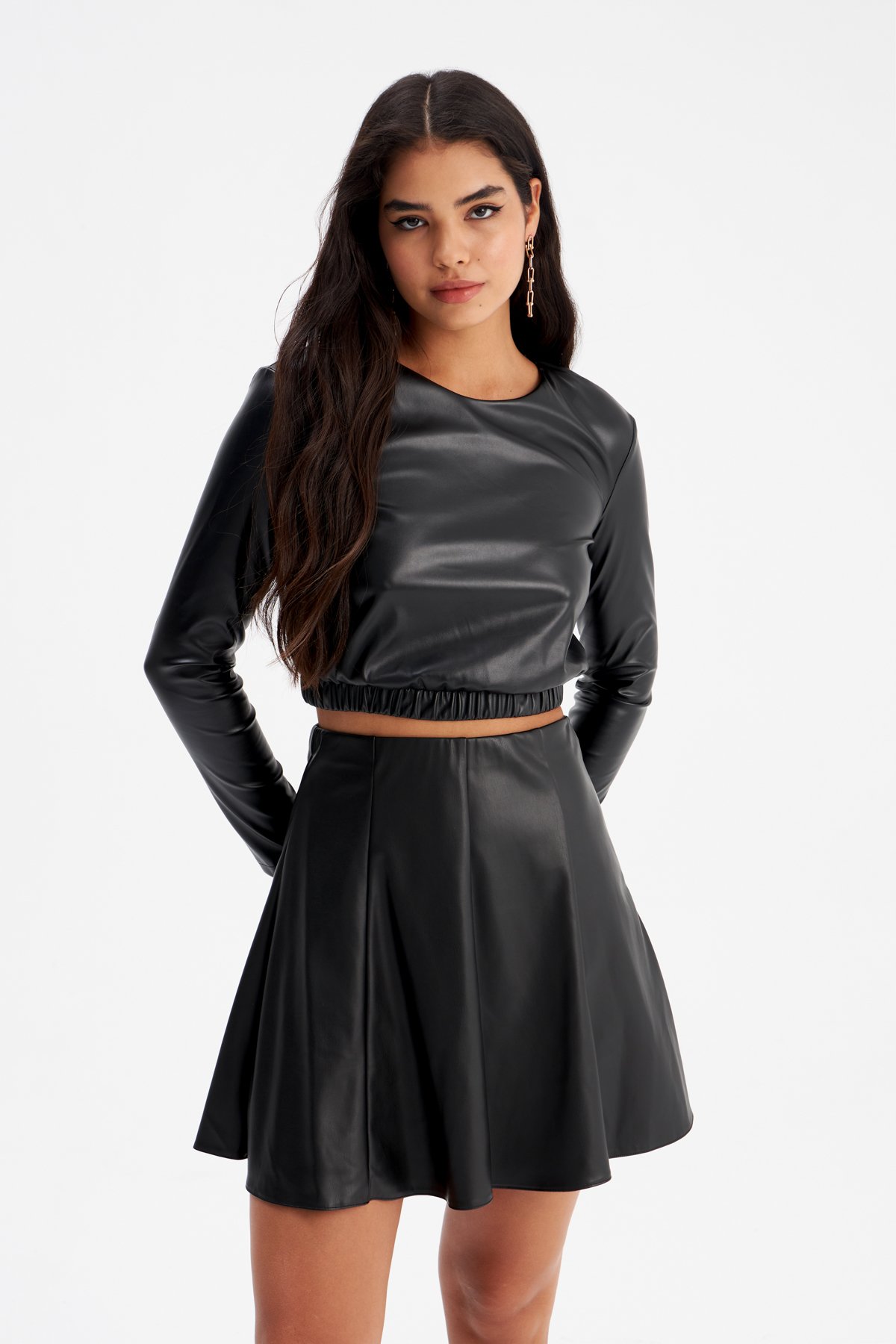 Deri mini etek - SİYAH