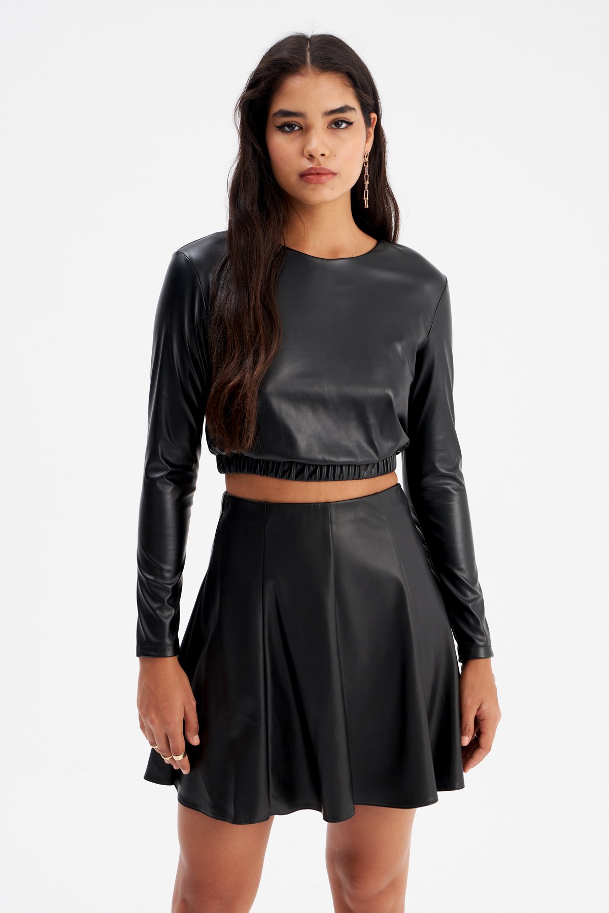Deri mini etek - SİYAH