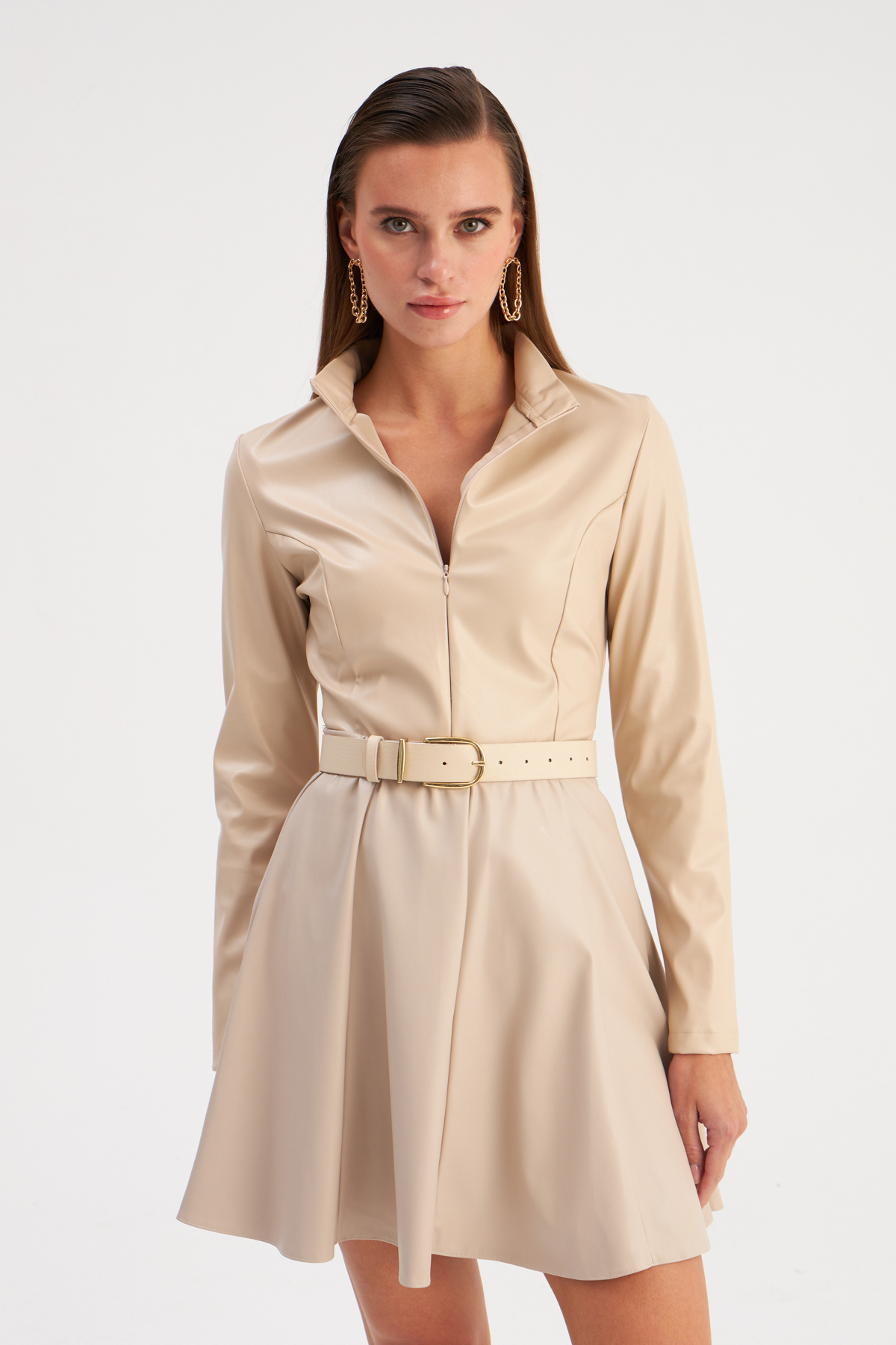 leather mini skirt - STONE