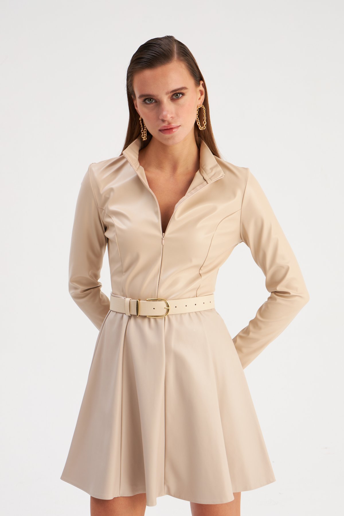 leather mini skirt - STONE