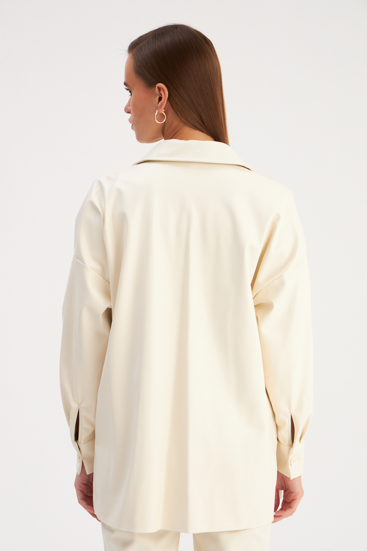 leather oversize shirt jacket - ECRU