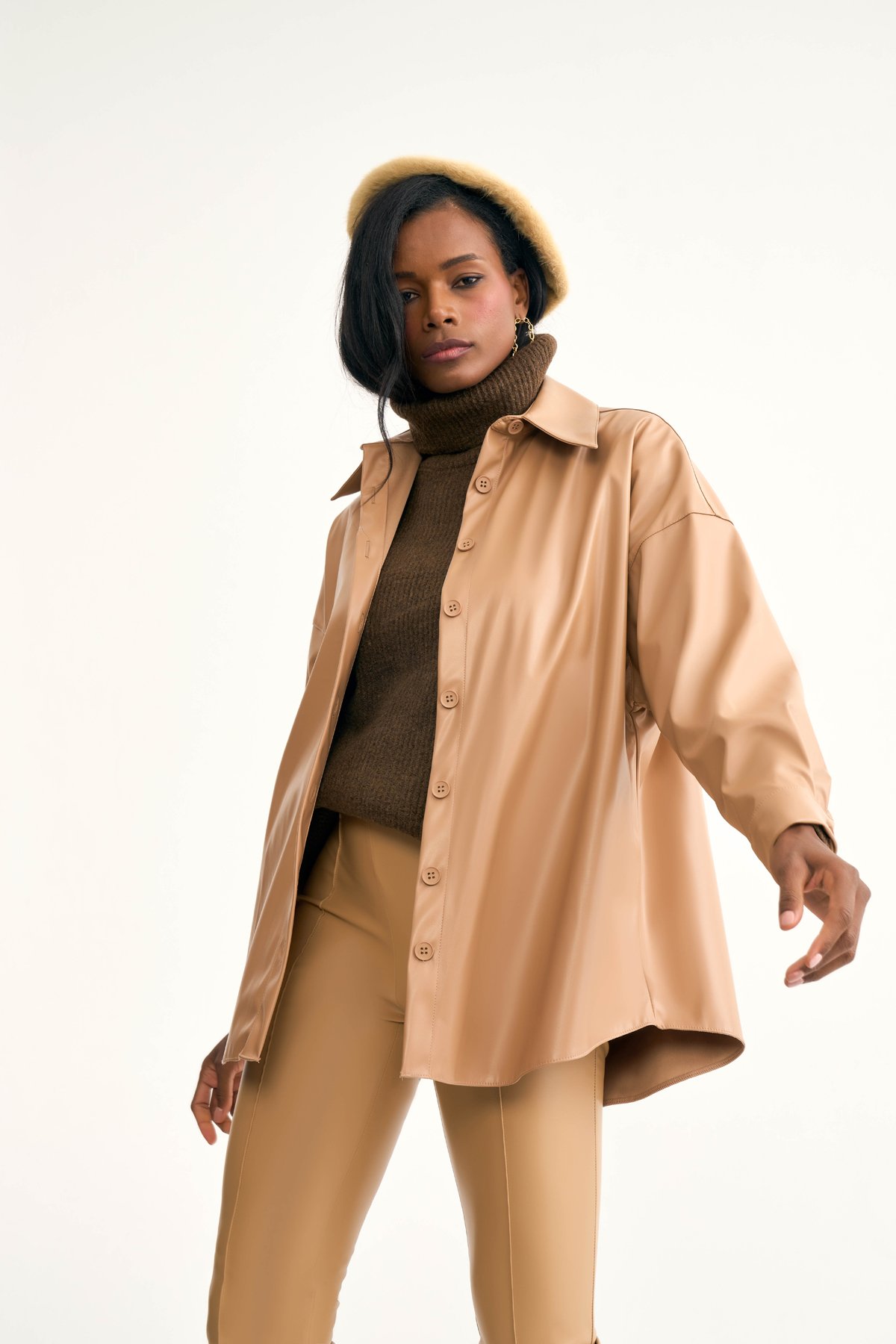 Deri salaş gömlek ceket - BEJ