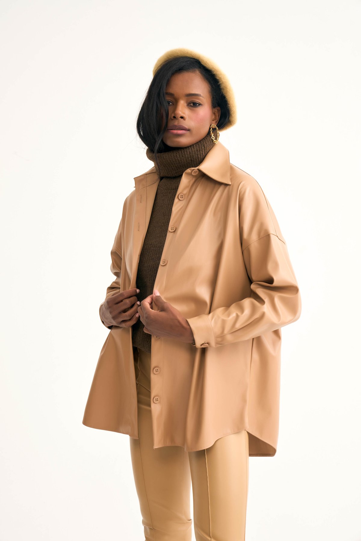 Deri salaş gömlek ceket - BEJ