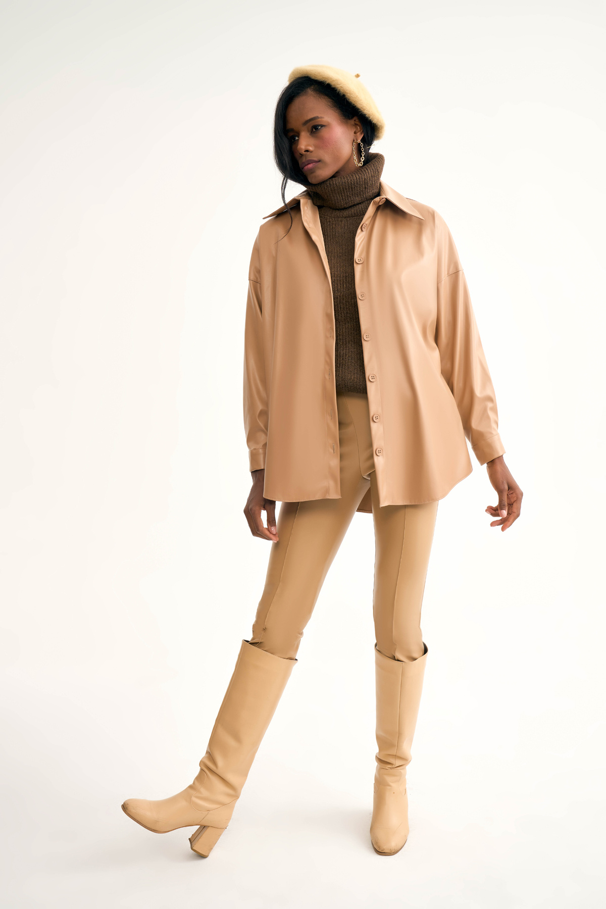 Deri salaş gömlek ceket - BEJ