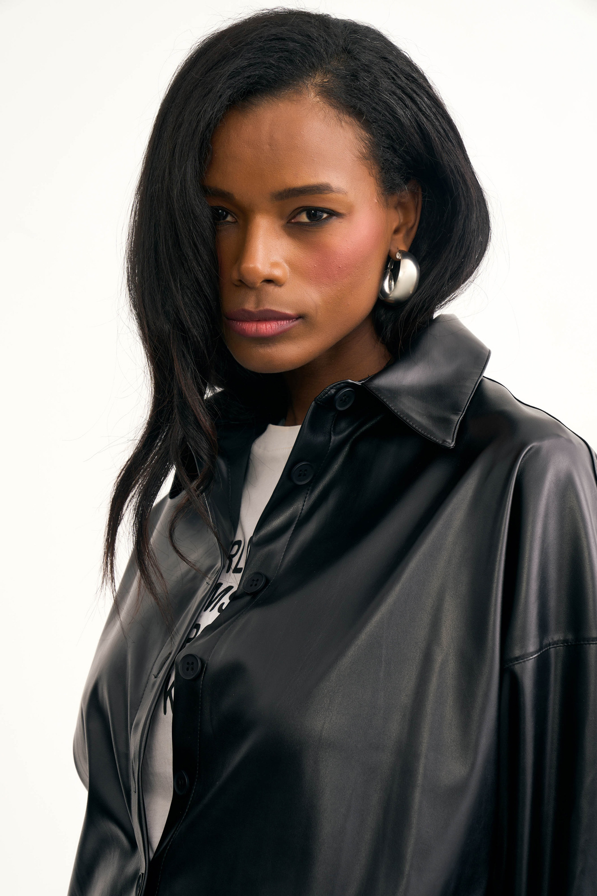 Deri salaş gömlek ceket - SİYAH