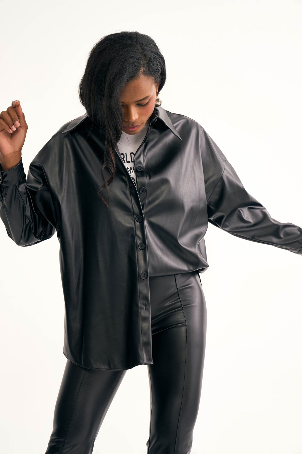 Deri salaş gömlek ceket - SİYAH