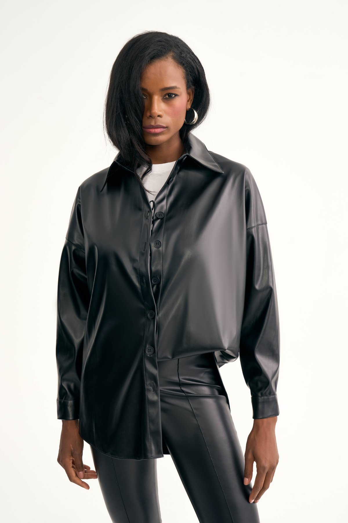 Deri salaş gömlek ceket - SİYAH
