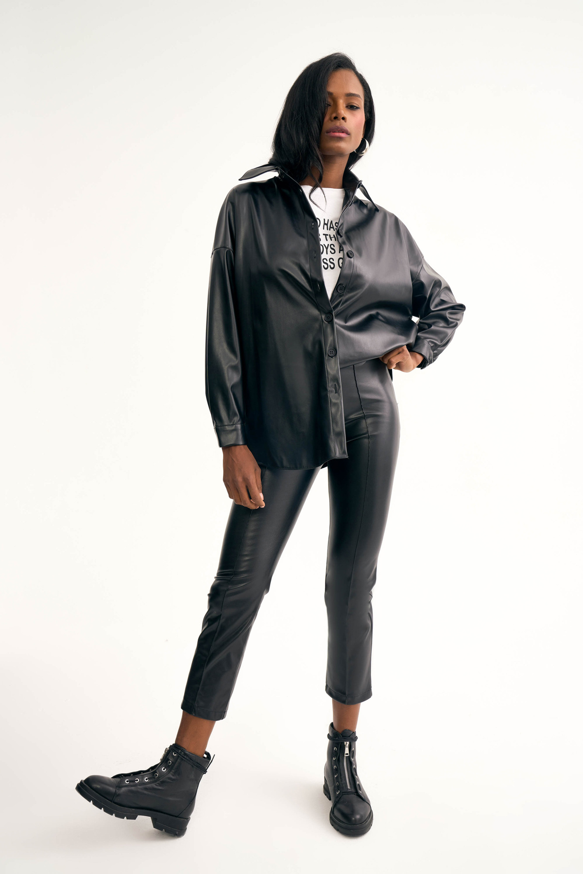 Deri salaş gömlek ceket - SİYAH