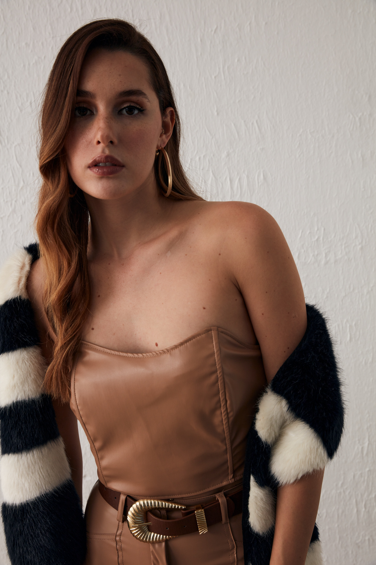 Deri Straplez Bluz - CAMEL