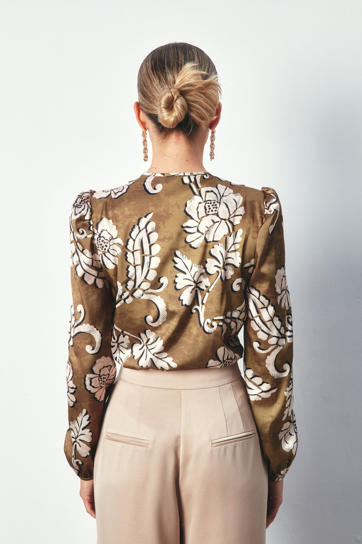 Desenli Bodysuit Bluz - HAKİ