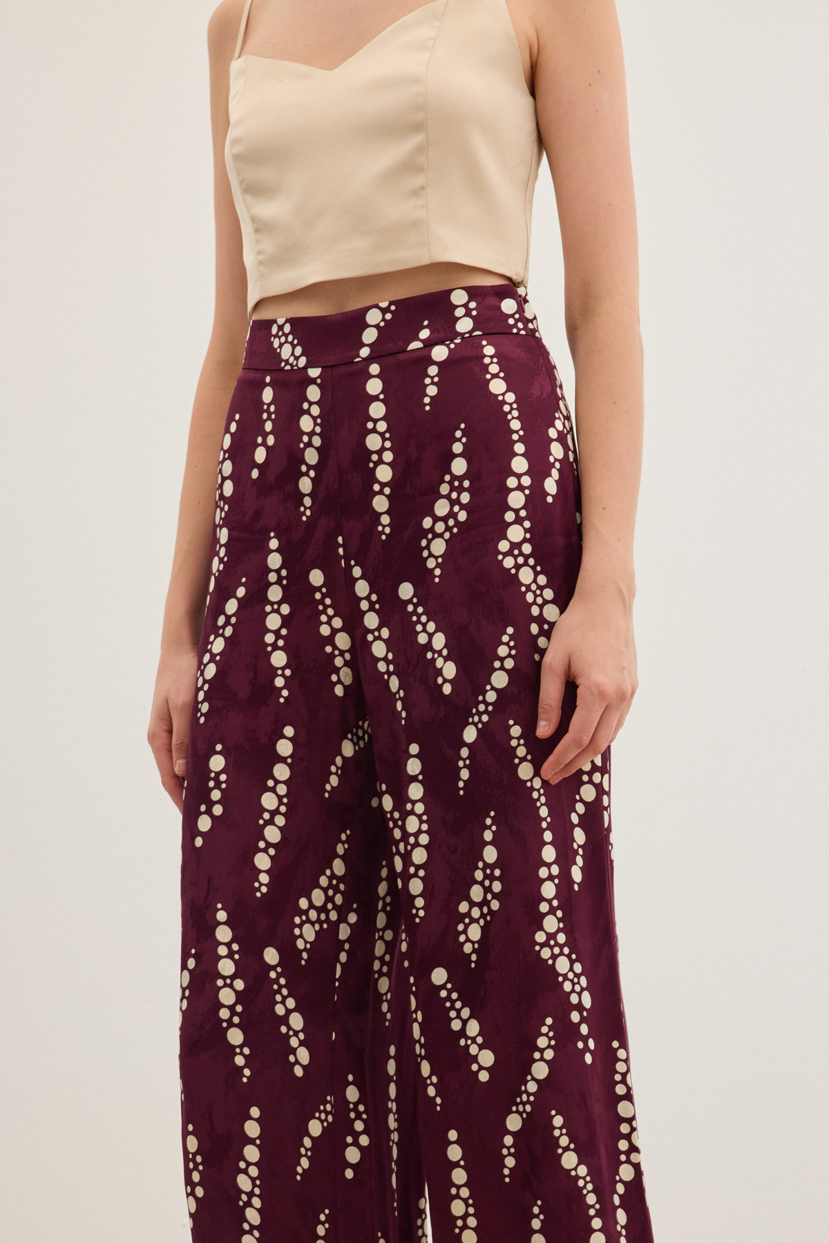 Desenli Bol Paça Pantolon - Bordo