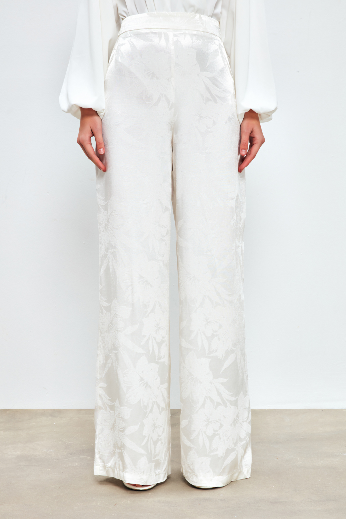 Desenli Bol Paça Pantolon - EKRU