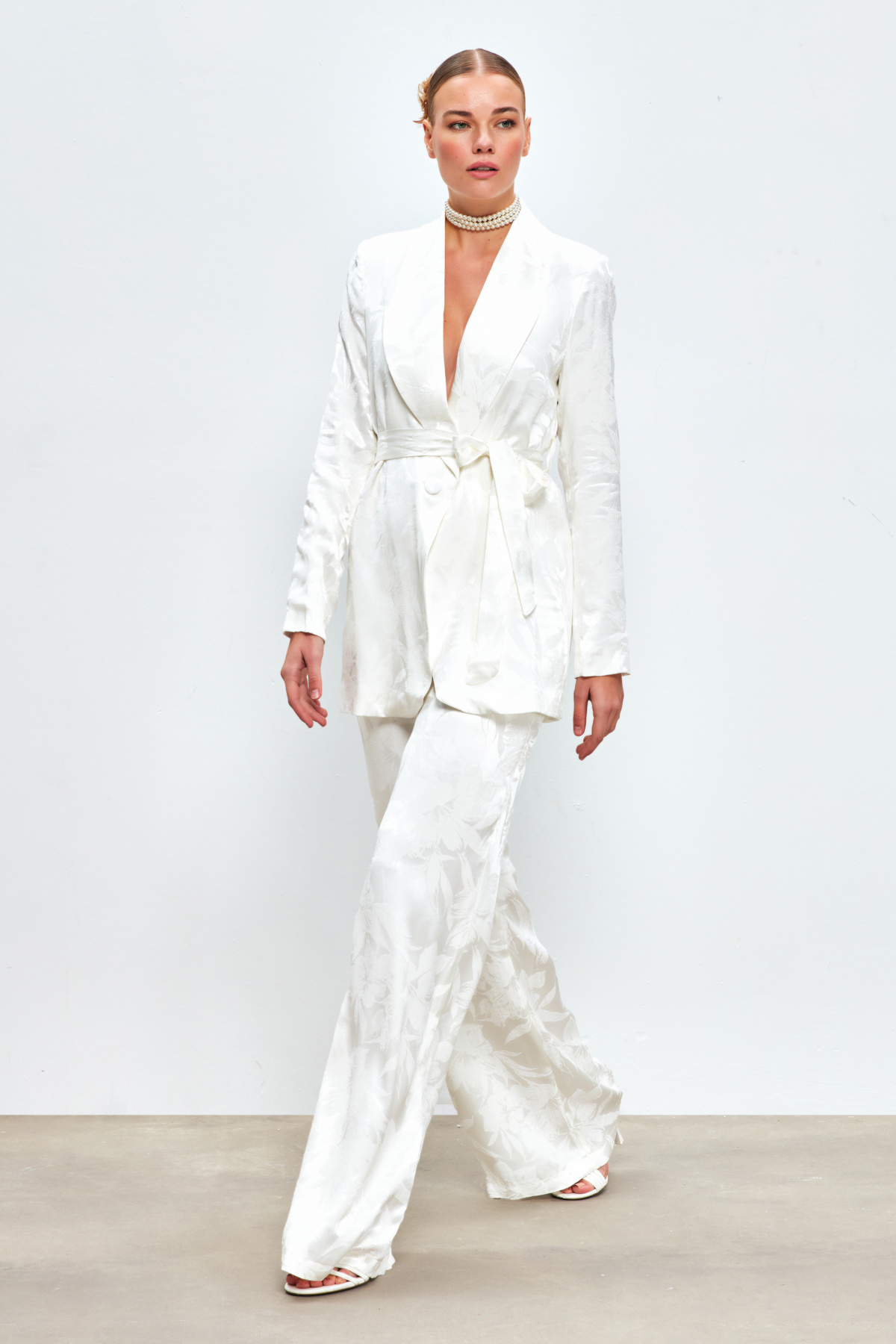 Desenli Bol Paça Pantolon - EKRU