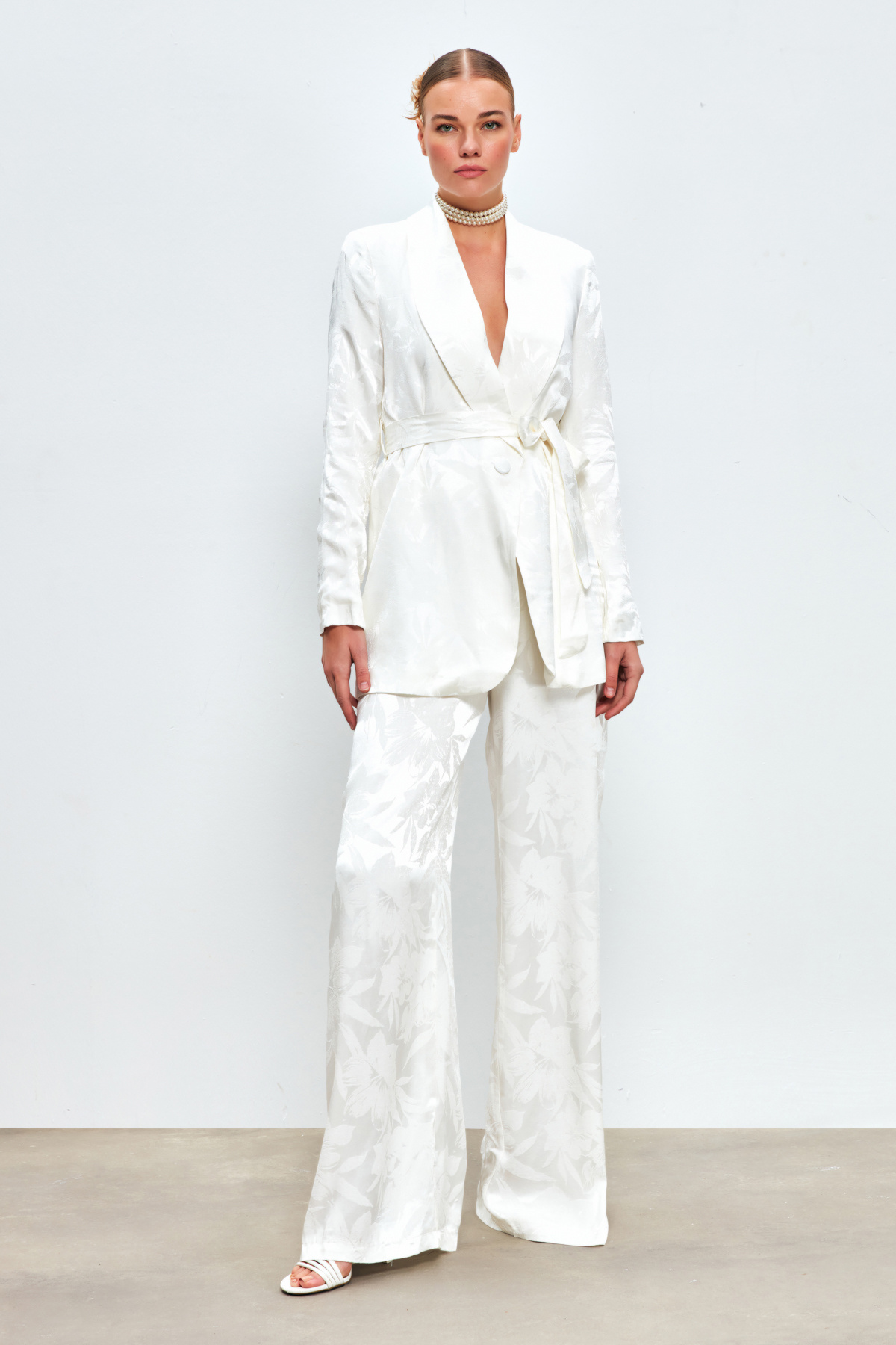 Desenli Bol Paça Pantolon - EKRU