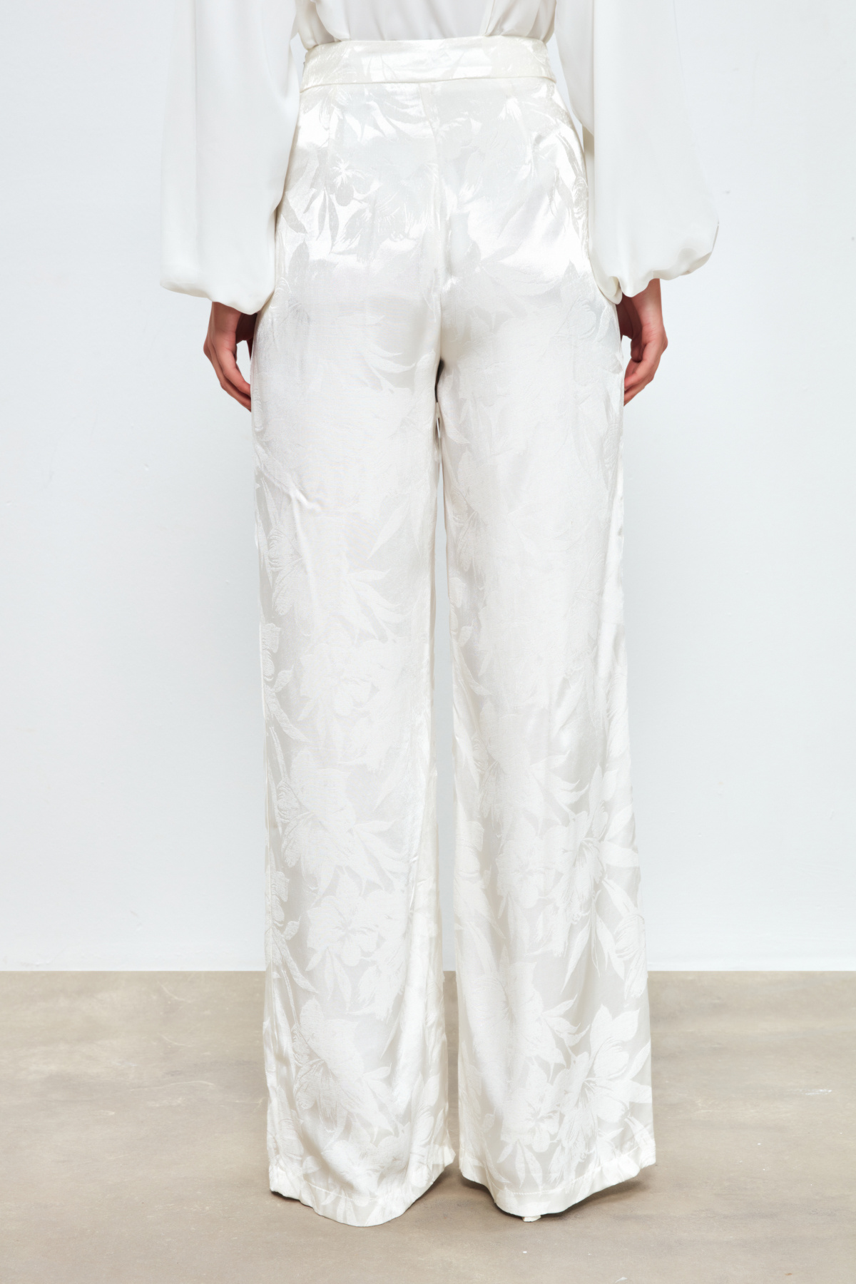 Desenli Bol Paça Pantolon - EKRU