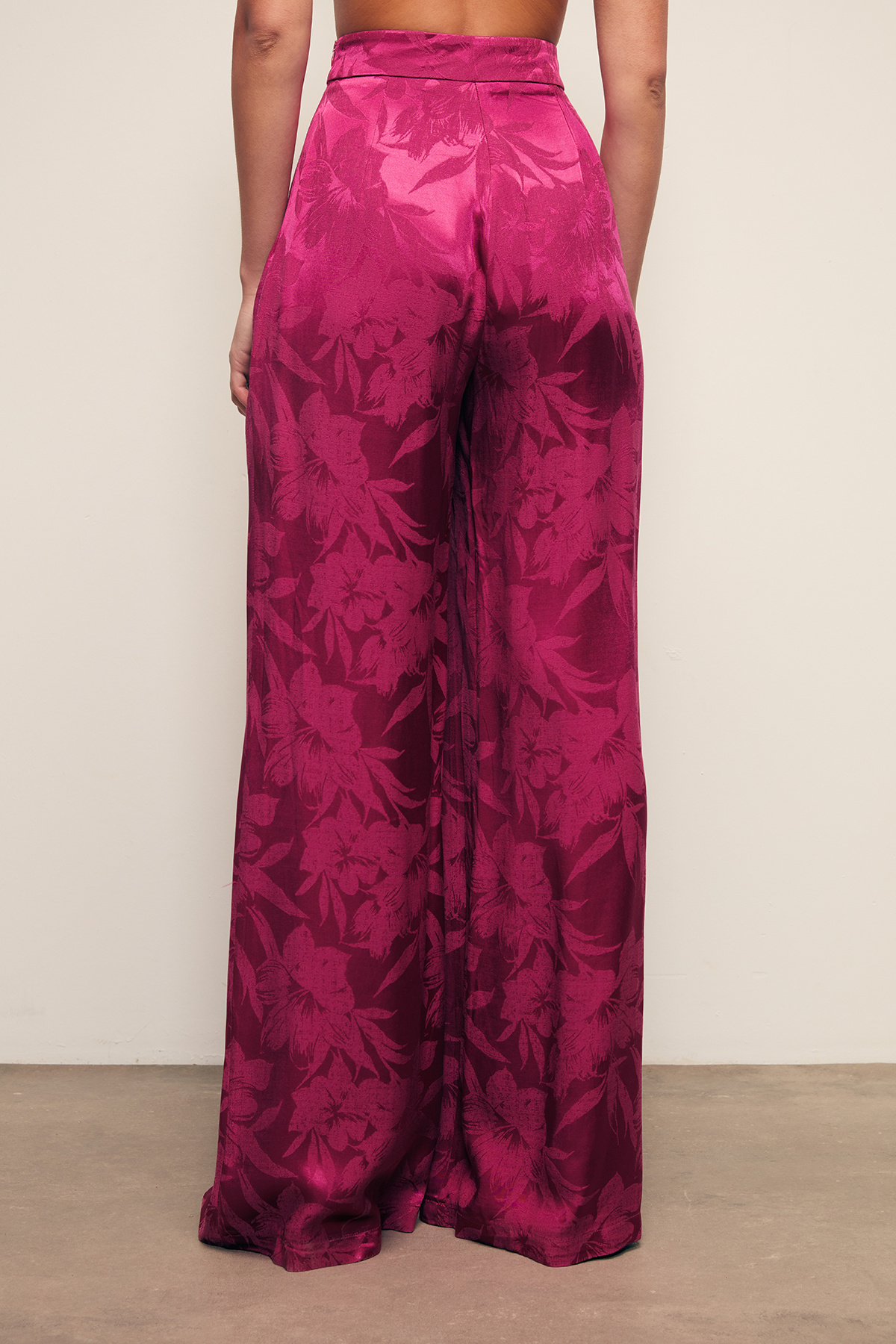 Desenli Bol Paça Pantolon - FUŞYA