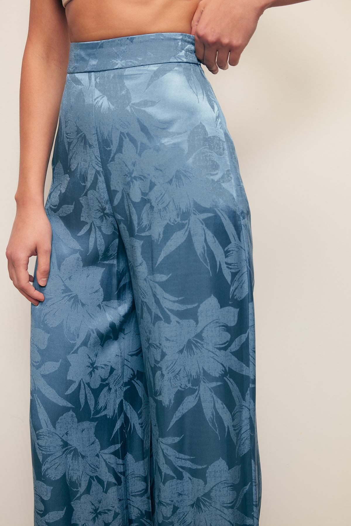 Desenli Bol Paça Pantolon - İNDİGO