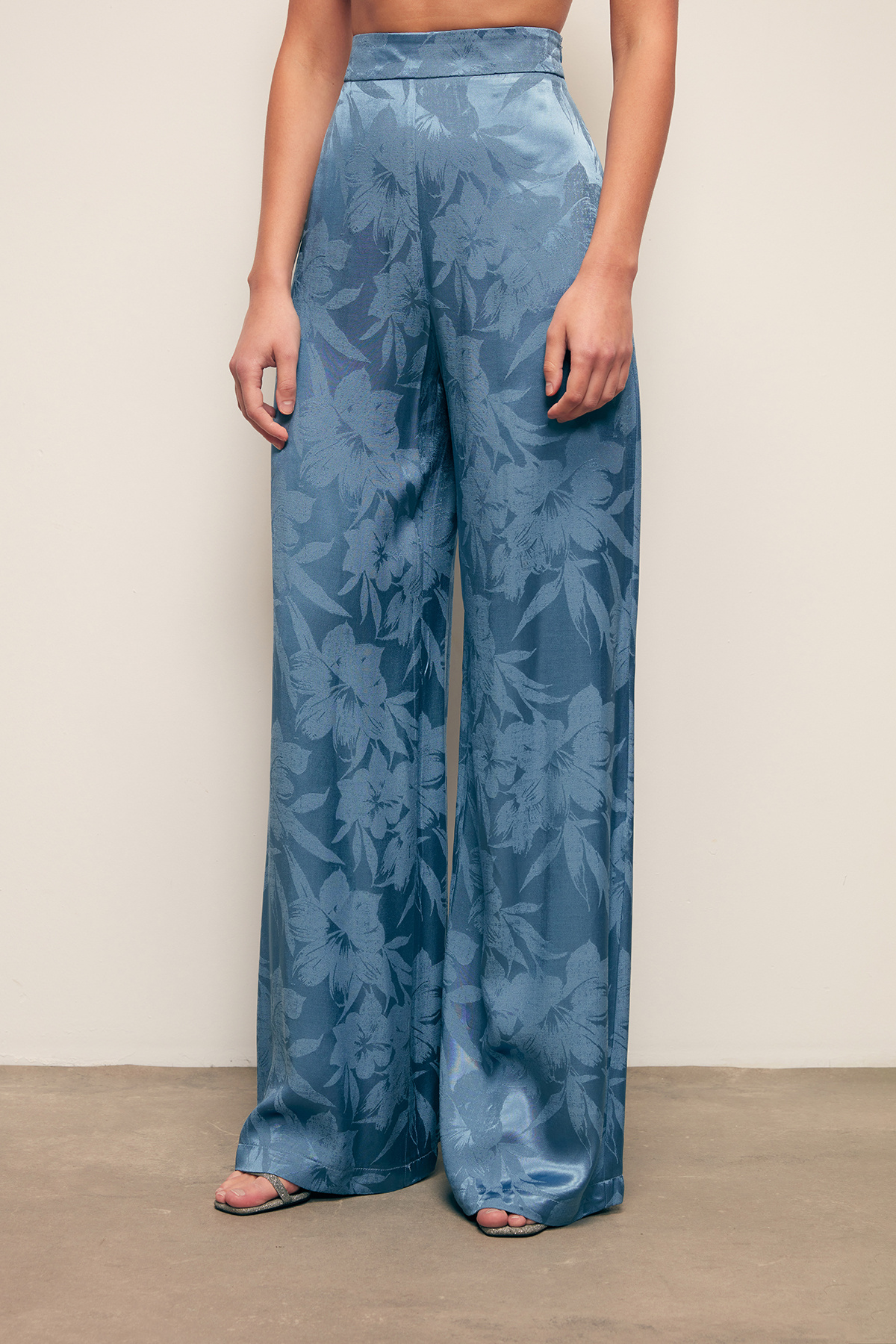 Desenli Bol Paça Pantolon - İNDİGO