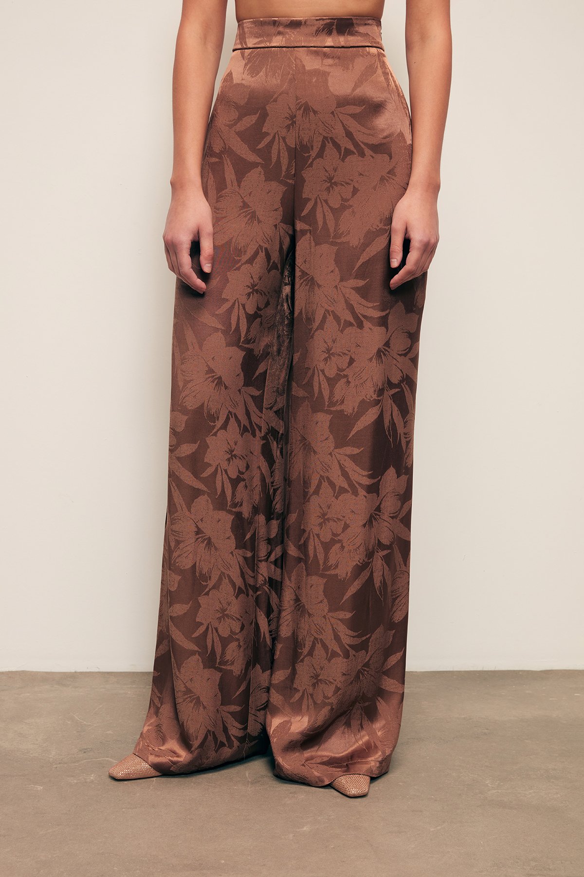 Desenli Bol Paça Pantolon - KAHVE