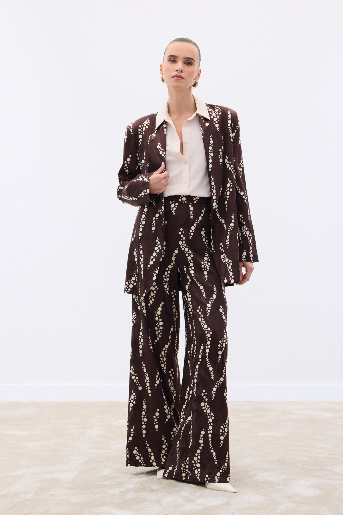 Desenli Bol Paça Pantolon - Kahve