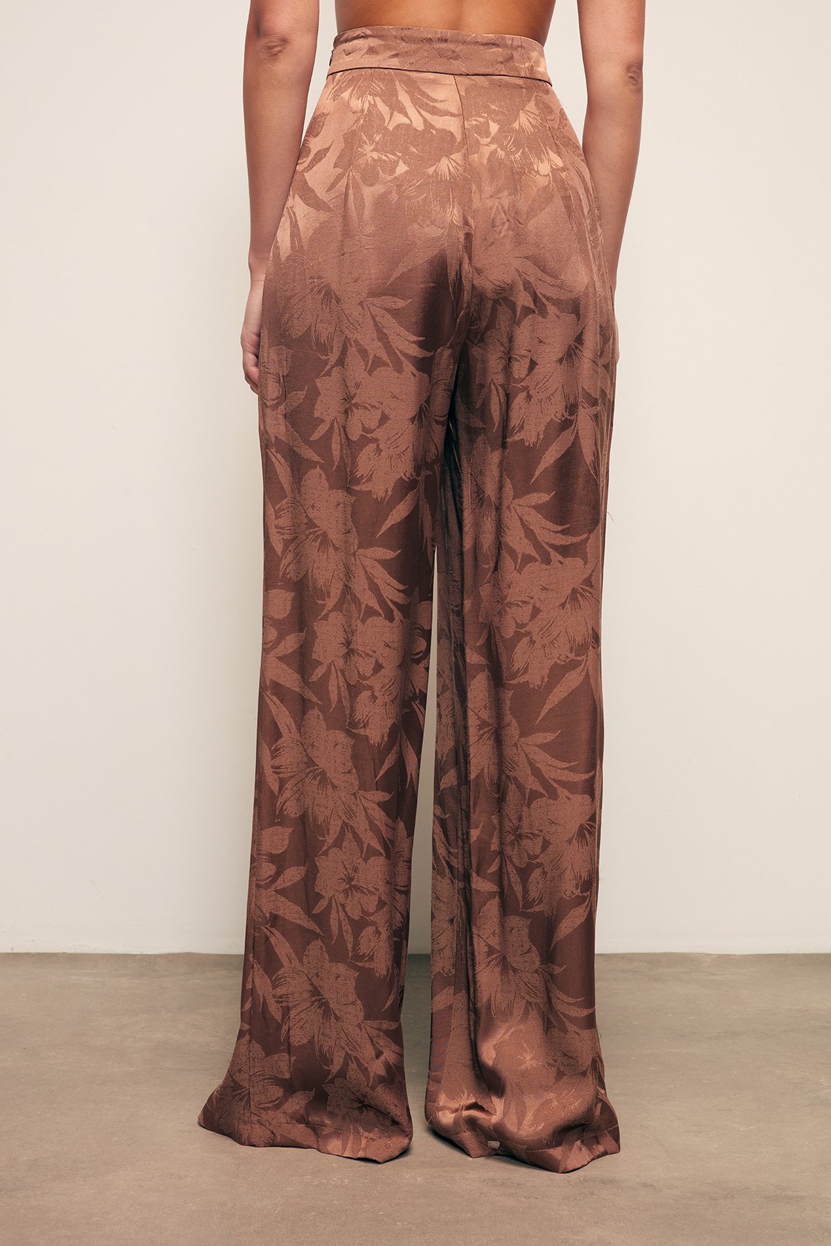 Desenli Bol Paça Pantolon - KAHVE