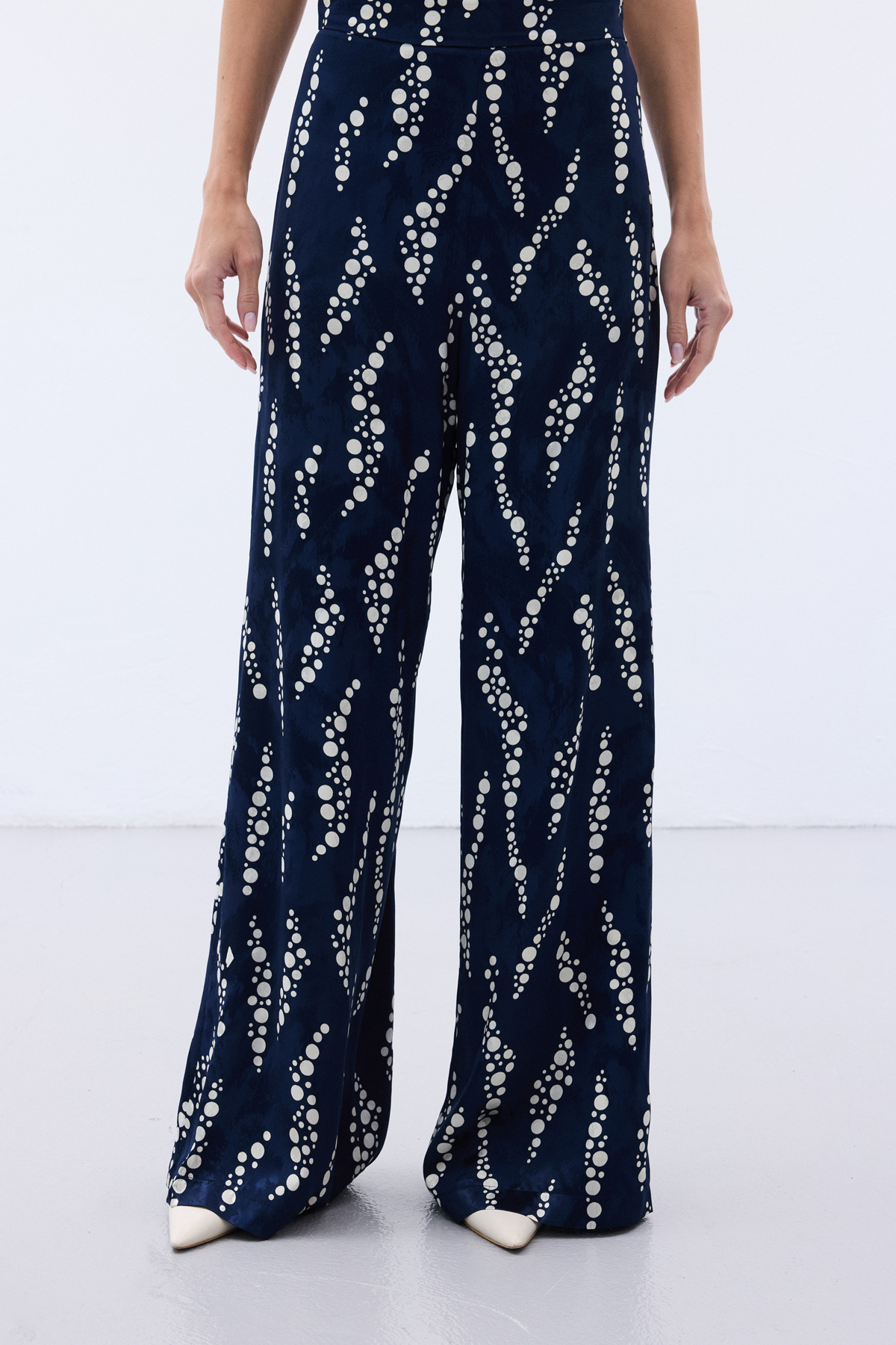 Desenli Bol Paça Pantolon - Lacivert