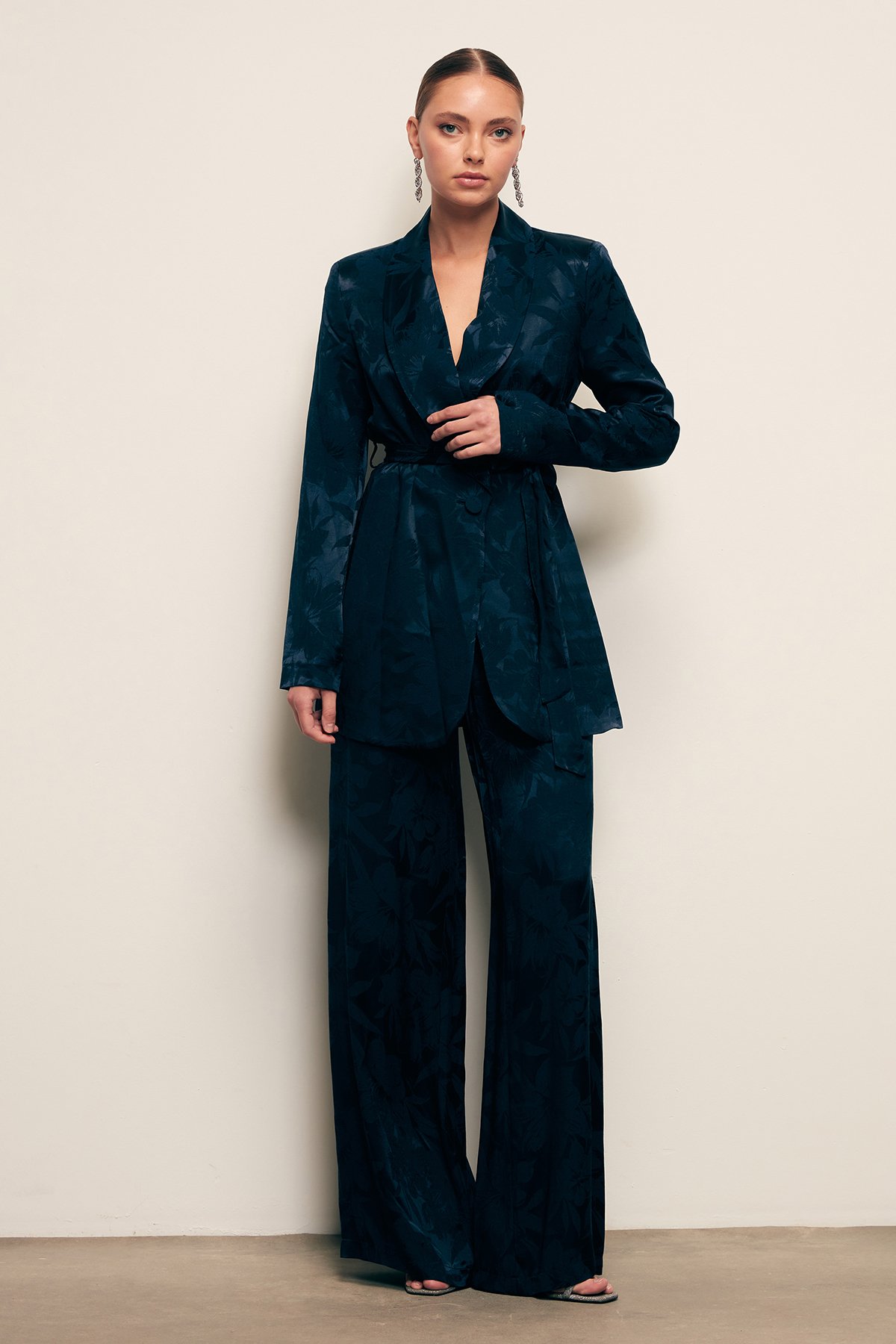 Desenli Bol Paça Pantolon - LACİVERT