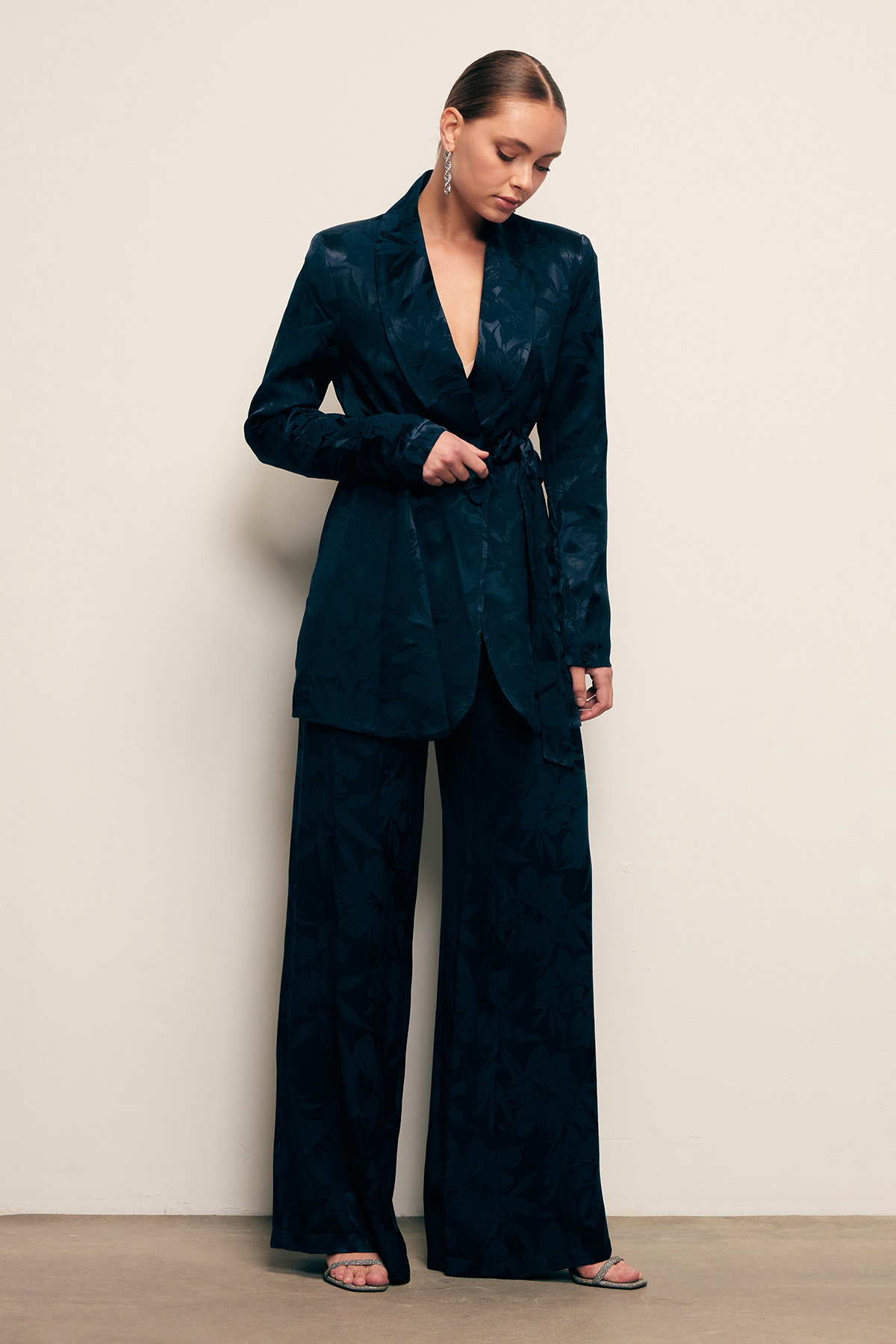 Desenli Bol Paça Pantolon - LACİVERT