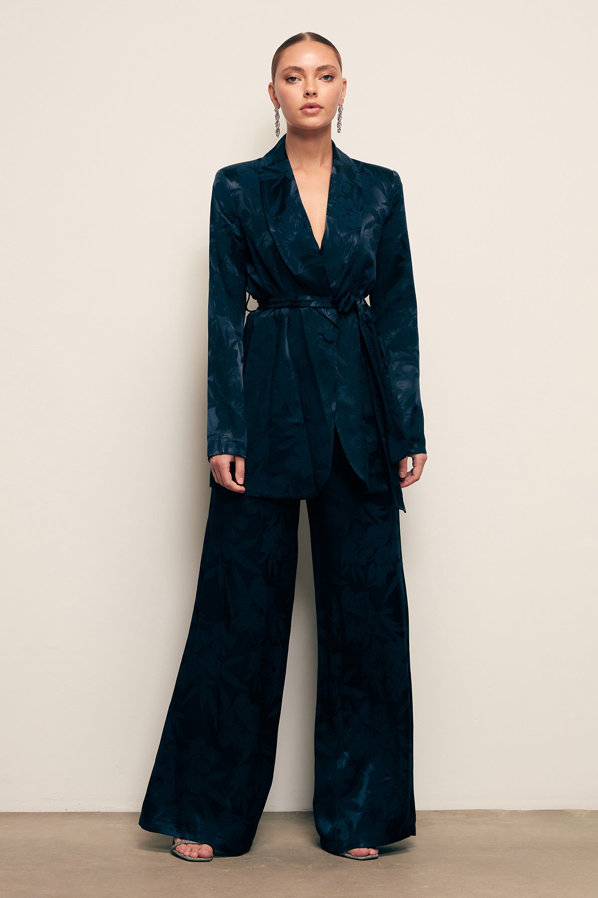 Desenli Bol Paça Pantolon - LACİVERT