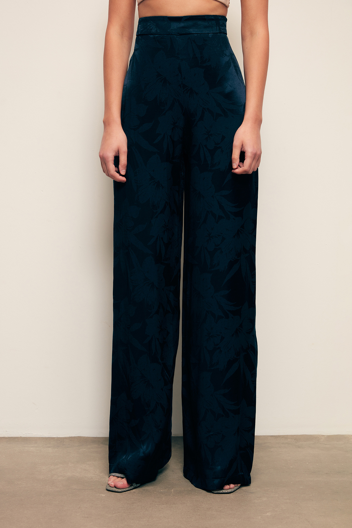 Desenli Bol Paça Pantolon - LACİVERT