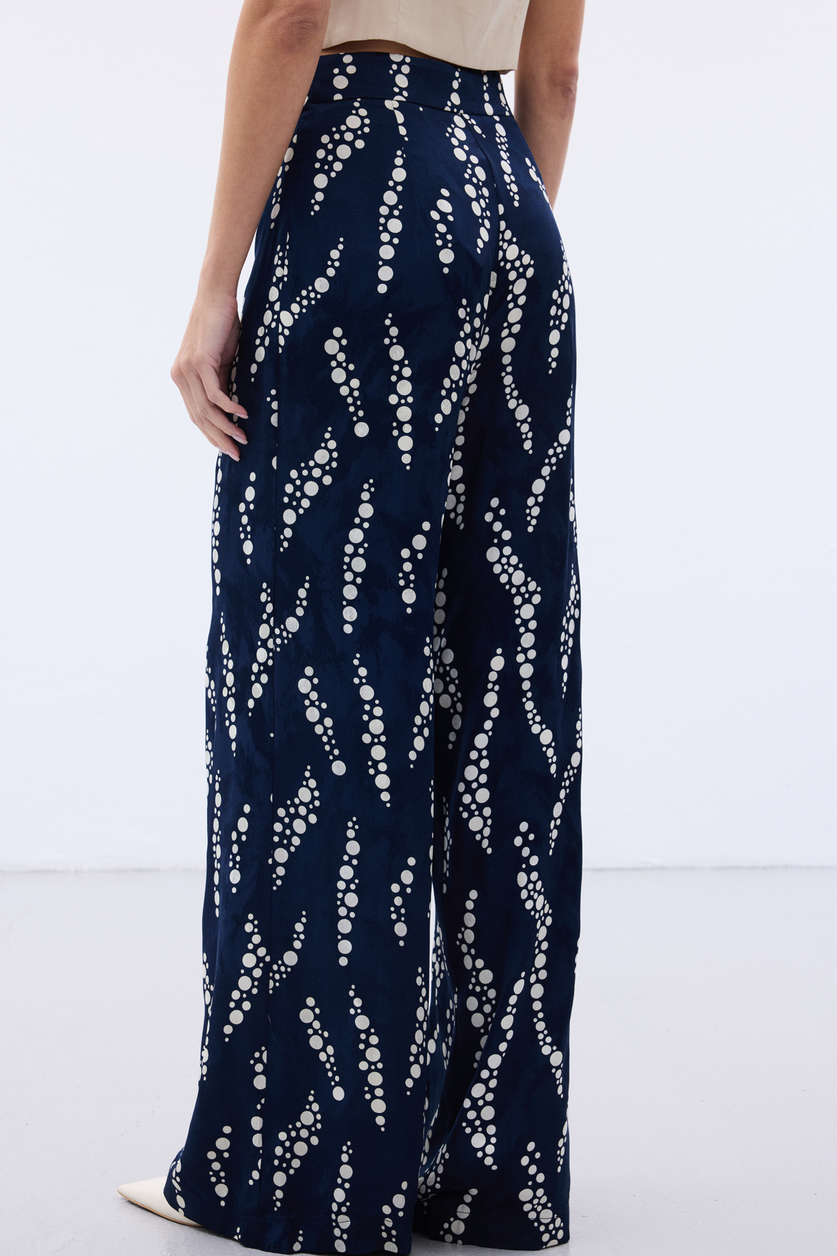 Desenli Bol Paça Pantolon - Lacivert